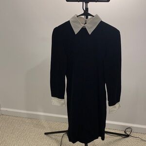 Classic Black Long-Sleeve Dress with White Collar & Cuffs